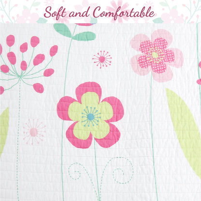 Cozy Line Pink Blossom Cotton Reversible Quilt Bedding Set With Decorative Pillows