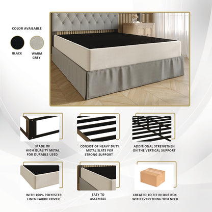 CraftPorch 5-Inch Metal Box Spring with Warm Grey Linen Cover