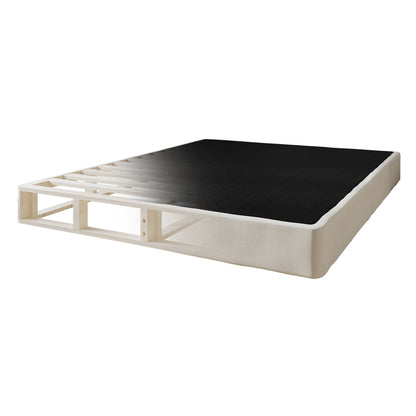 CraftPorch Solid Wood 5-Inch Box Spring Foundation with Wood Slats with Warm Grey Linen Cover