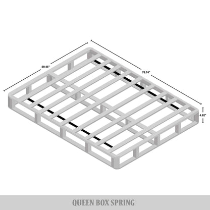 CraftPorch Solid Wood 5-Inch Box Spring Foundation with Wood Slats with Warm Grey Linen Cover
