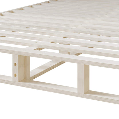 CraftPorch Solid Wood 5-Inch Box Spring Foundation with Wood Slats with Warm Grey Linen Cover