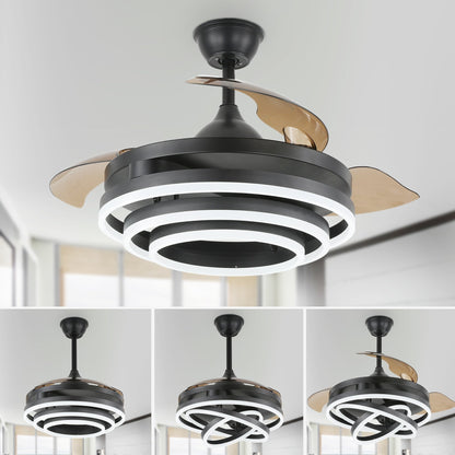 Cusp Barn 42 Retractable Ceiling Fan with Lights and Remote DIY Shape Fandelier Modern Silent DC Motor LED Ceiling Light