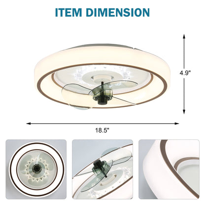 Cusp Barn 19-inch Modern Flush Mount Ceiling Fan with Light and Smart APP Remote Control Low Profile 3-Color Dimming LED Light