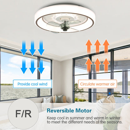 Cusp Barn 19-inch Modern Flush Mount Ceiling Fan with Light and Smart APP Remote Control Low Profile 3-Color Dimming LED Light