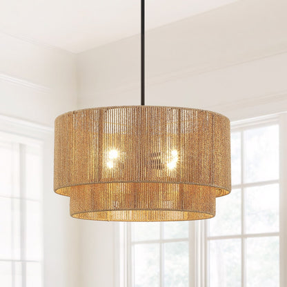 Cynthia 4-Light Natural Rattan Drum Chandelier Light - 22''W