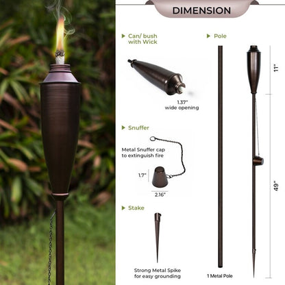 Deco Home Set of 4 Garden Tiki Torch Citronella Metal Outdoor Torch - 60inch