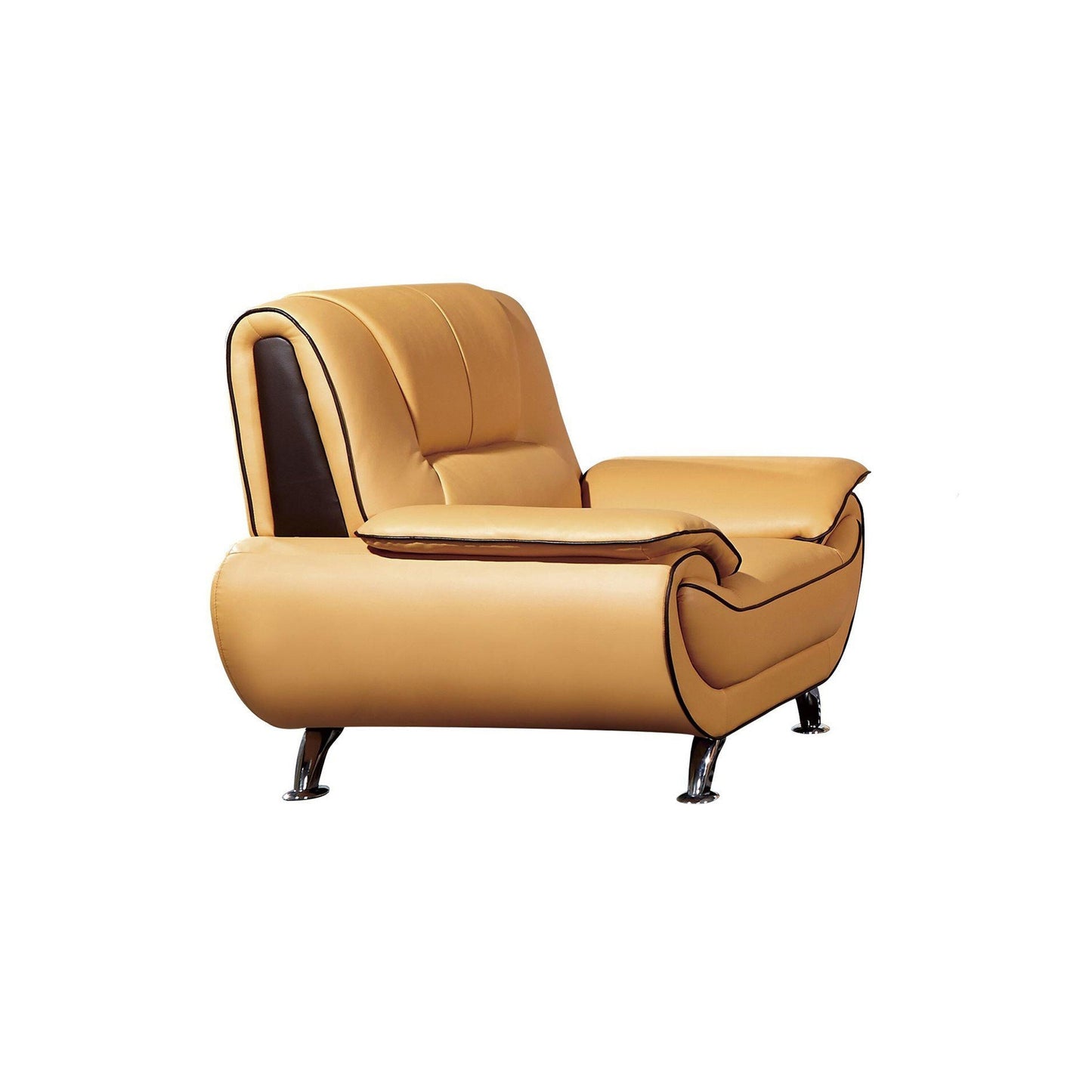 Canapé Diana, cuir véritable noir et jaune, accoudoirs coussinés, chrome, 210 cm