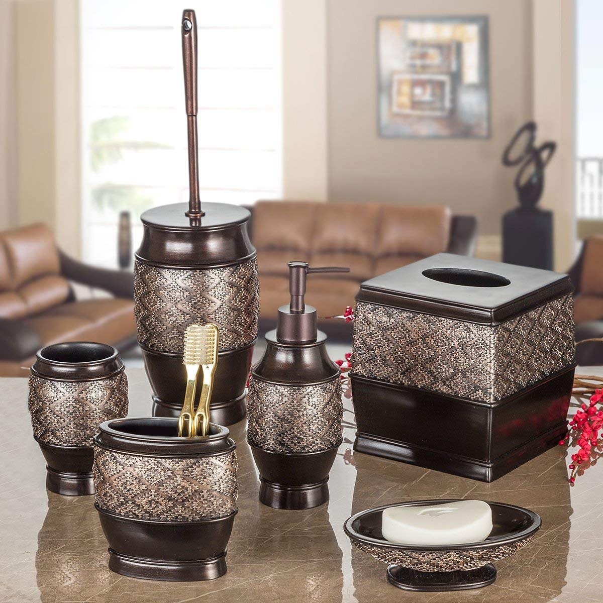 Creative Scents Dublin Brown Bathroom Accessories Set - 6-Piece