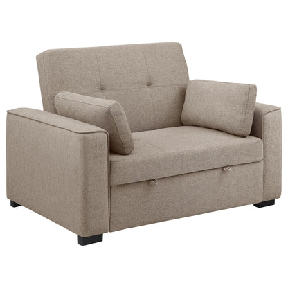 Canapé-lit convertible Edina, 2 oreillers, tissu beige, 190 cm