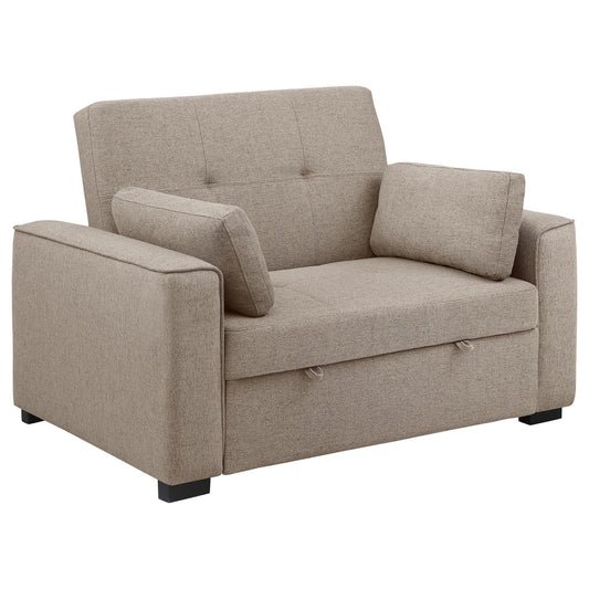 Canapé-lit convertible Edina, 2 oreillers, tissu beige, 190 cm
