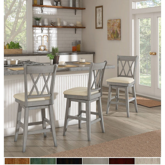Eleanor Double X Back Wood Swivel Bar Stool by iNSPIRE Q Classic