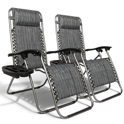 Outdoor Lawn Folding Zero Gravity Chaise Recliners (Set of 2)