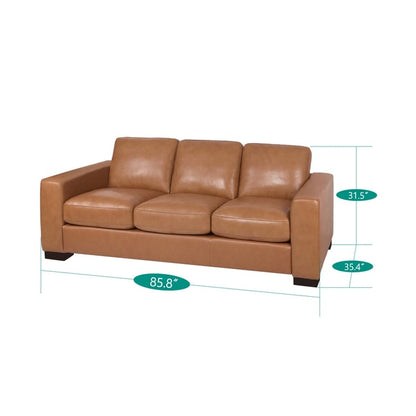 Canapé surdimensionné en cuir véritable - Confort ultime Canapé de salon milieu du siècle Canapé moderne avec pieds en blocs robustes