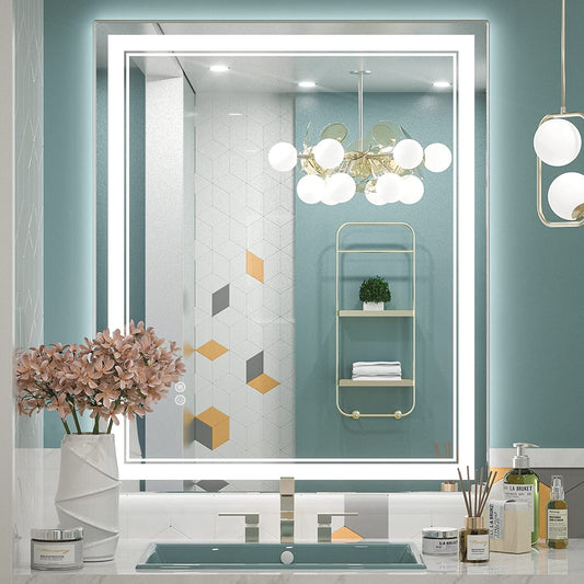 Full Size Front & Back LED Lighted Anti-fog Tempered Glass Wall Bathroom Vanity Mirror