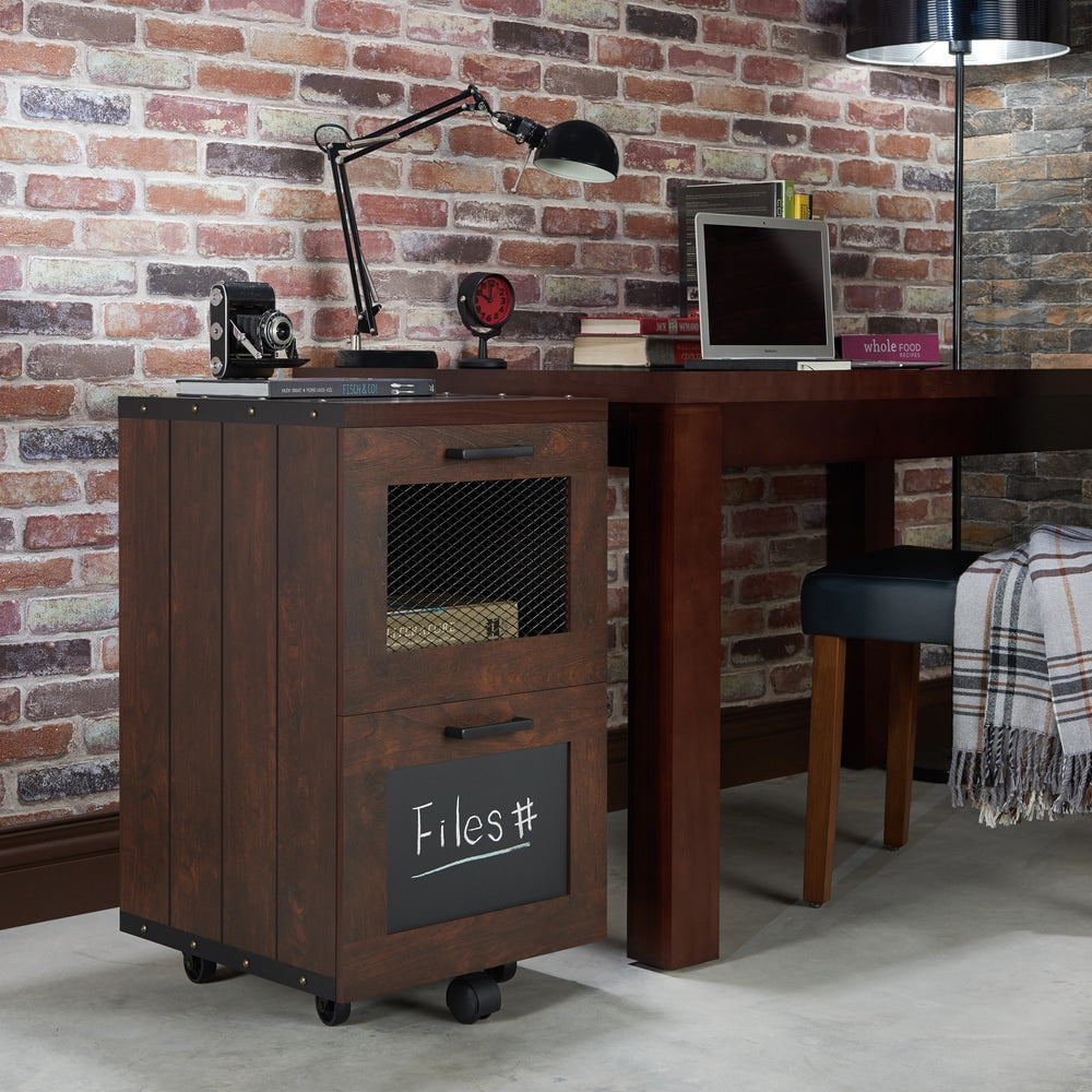 Rustic Walnut Window 2-Drawer Wood File Cabinet by Furniture of America