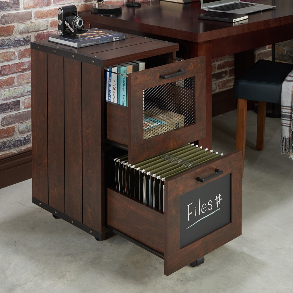 Rustic Walnut Window 2-Drawer Wood File Cabinet by Furniture of America