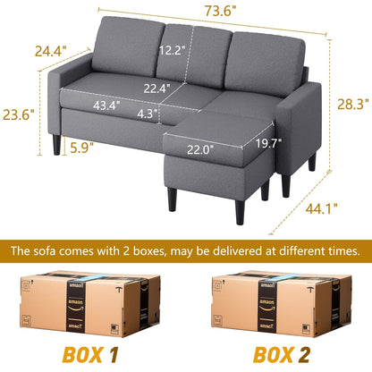 Canapé sectionnel convertible Futzca 74, petit canapé en L