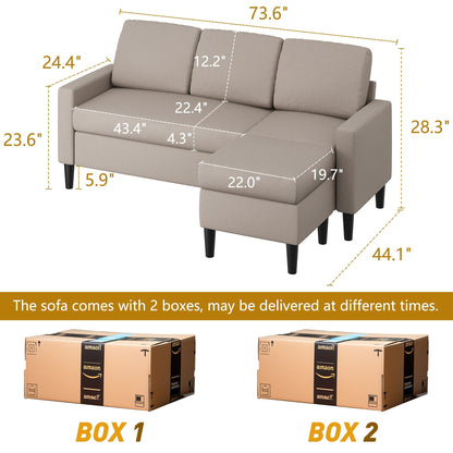 Canapé sectionnel convertible Futzca 74, petit canapé en L