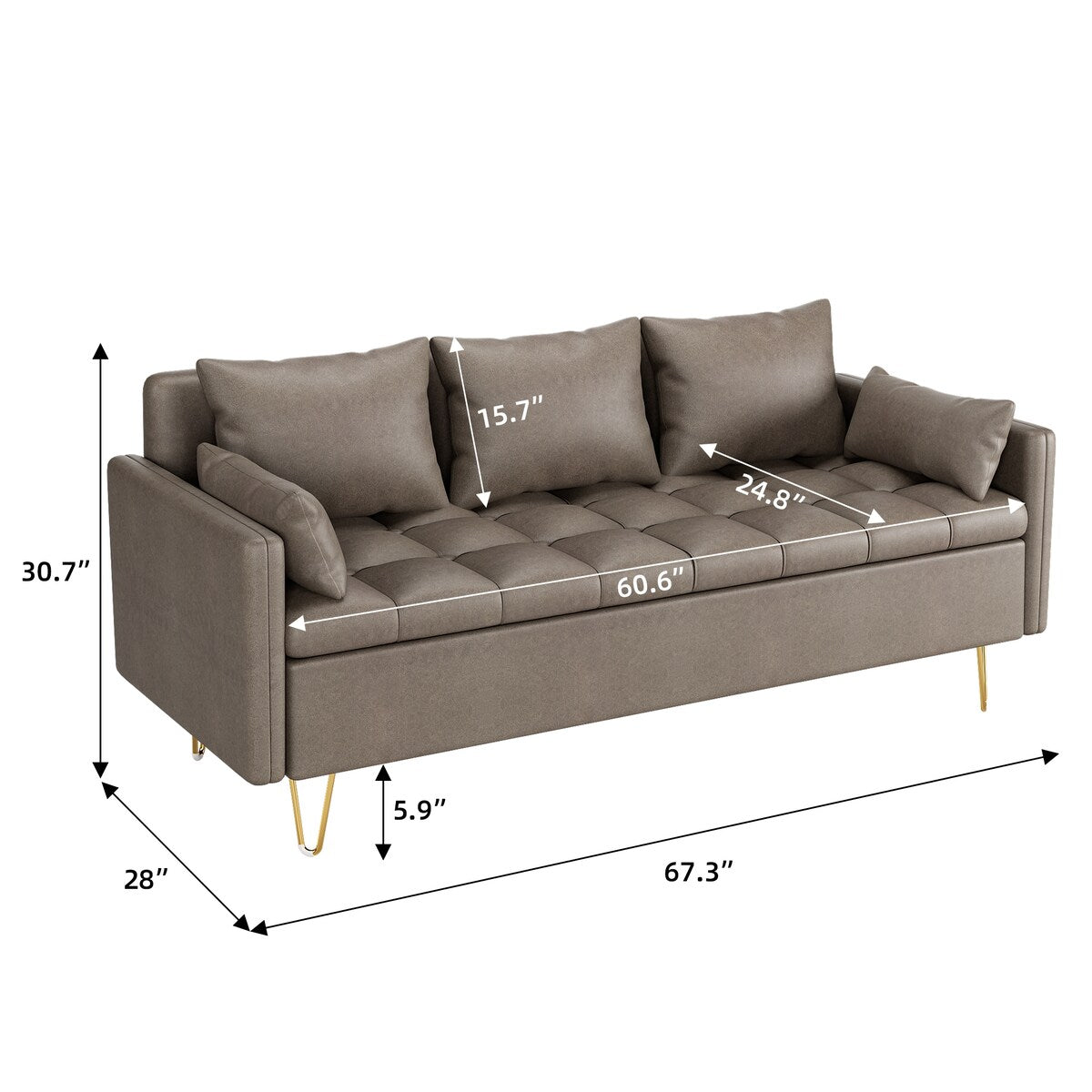Canapé 3 places en cuir GIMMYFIVE avec coussin, canapé de salon