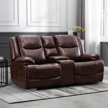 Ensemble de canapés inclinables manuels en cuir véritable de style moderne du milieu du siècle