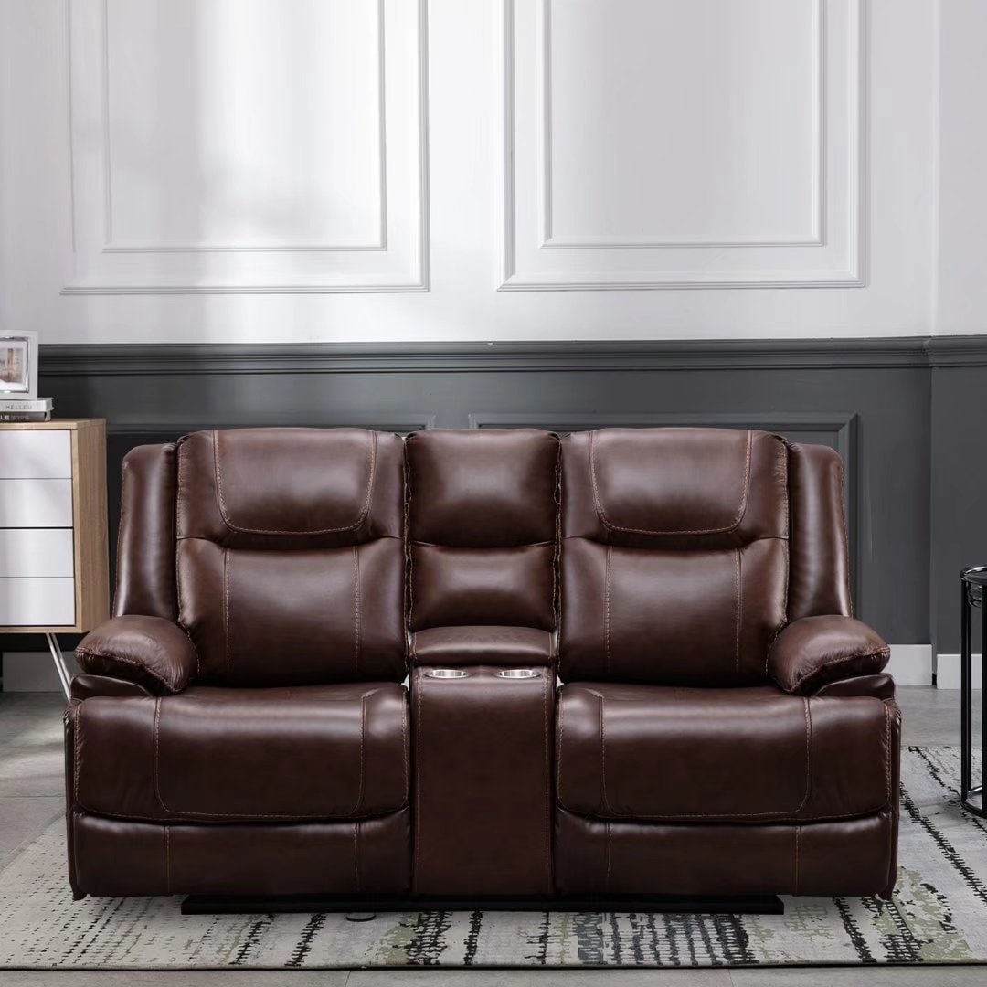 Ensemble de canapés inclinables manuels en cuir véritable de style moderne du milieu du siècle