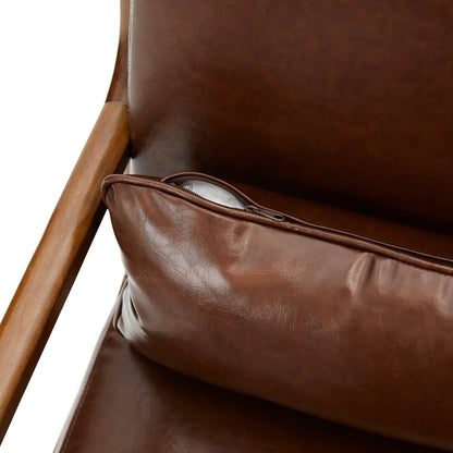 Glitzhome 30.75H Mid-Century Modern PU Leather Armchair Accent Chair with Pillow - 25.75W x 33.75D x 30.75H