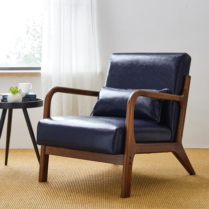 Glitzhome 30.75H Mid-Century Modern PU Leather Armchair Accent Chair with Pillow - 25.75W x 33.75D x 30.75H