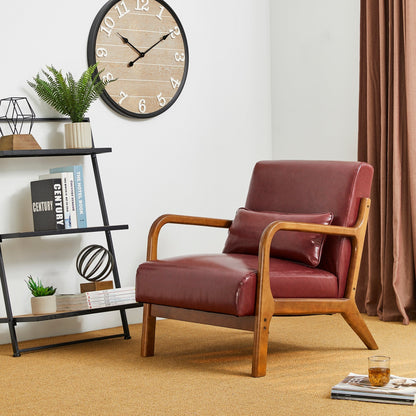 Glitzhome 30.75H Mid-Century Modern PU Leather Armchair Accent Chair with Pillow - 25.75W x 33.75D x 30.75H