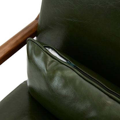 Glitzhome 30.75H Mid-Century Modern PU Leather Armchair Accent Chair with Pillow - 25.75W x 33.75D x 30.75H