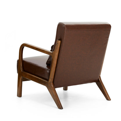 Glitzhome 30.75H Mid-Century Modern PU Leather Armchair Accent Chair with Pillow - 25.75W x 33.75D x 30.75H