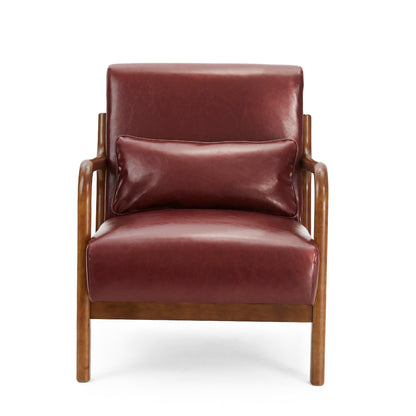 Glitzhome 30.75H Mid-Century Modern PU Leather Armchair Accent Chair with Pillow - 25.75W x 33.75D x 30.75H