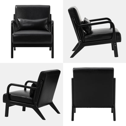 Glitzhome 30.75H Mid-Century Modern PU Leather Armchair Accent Chair with Pillow - 25.75W x 33.75D x 30.75H