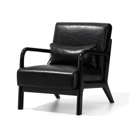 Glitzhome 30.75H Mid-Century Modern PU Leather Armchair Accent Chair with Pillow - 25.75W x 33.75D x 30.75H