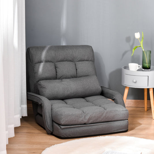 Canapé-lit convertible HOMCOM, fauteuil inclinable rembourré avec coussin pour salon, chambre à coucher, gris