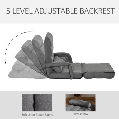 Canapé-lit convertible HOMCOM, fauteuil inclinable rembourré avec coussin pour salon, chambre à coucher, gris