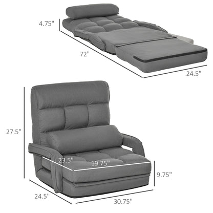 Canapé-lit convertible HOMCOM, fauteuil inclinable rembourré avec coussin pour salon, chambre à coucher, gris