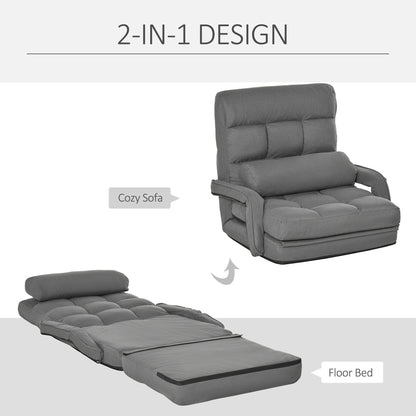 Canapé-lit convertible HOMCOM, fauteuil inclinable rembourré avec coussin pour salon, chambre à coucher, gris