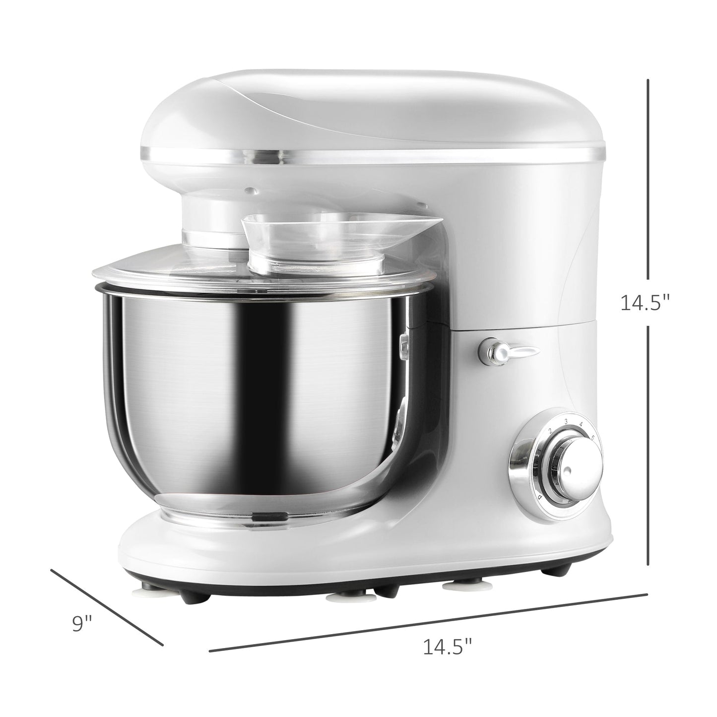HOMCOM Stand Mixer with Splash Guard, Electric Hand Mixer Set with 6 qt. Large Mixing Bowl - 14.5 x 9 x 14.5