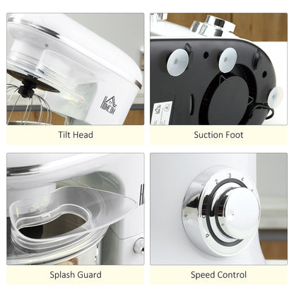 HOMCOM Stand Mixer with Splash Guard, Electric Hand Mixer Set with 6 qt. Large Mixing Bowl - 14.5 x 9 x 14.5