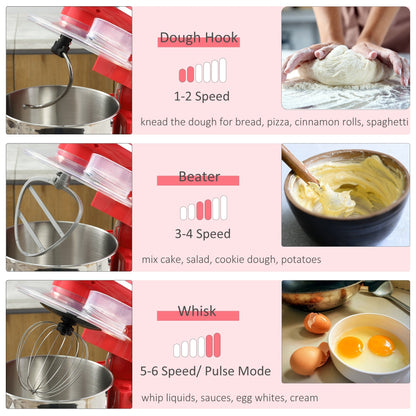 HOMCOM Stand Mixer with Splash Guard, Electric Hand Mixer Set with 6 qt. Large Mixing Bowl - 14.5 x 9 x 14.5