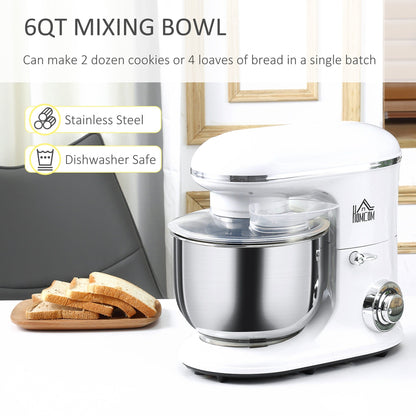 HOMCOM Stand Mixer with Splash Guard, Electric Hand Mixer Set with 6 qt. Large Mixing Bowl - 14.5 x 9 x 14.5