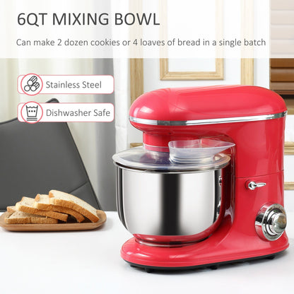 HOMCOM Stand Mixer with Splash Guard, Electric Hand Mixer Set with 6 qt. Large Mixing Bowl - 14.5 x 9 x 14.5