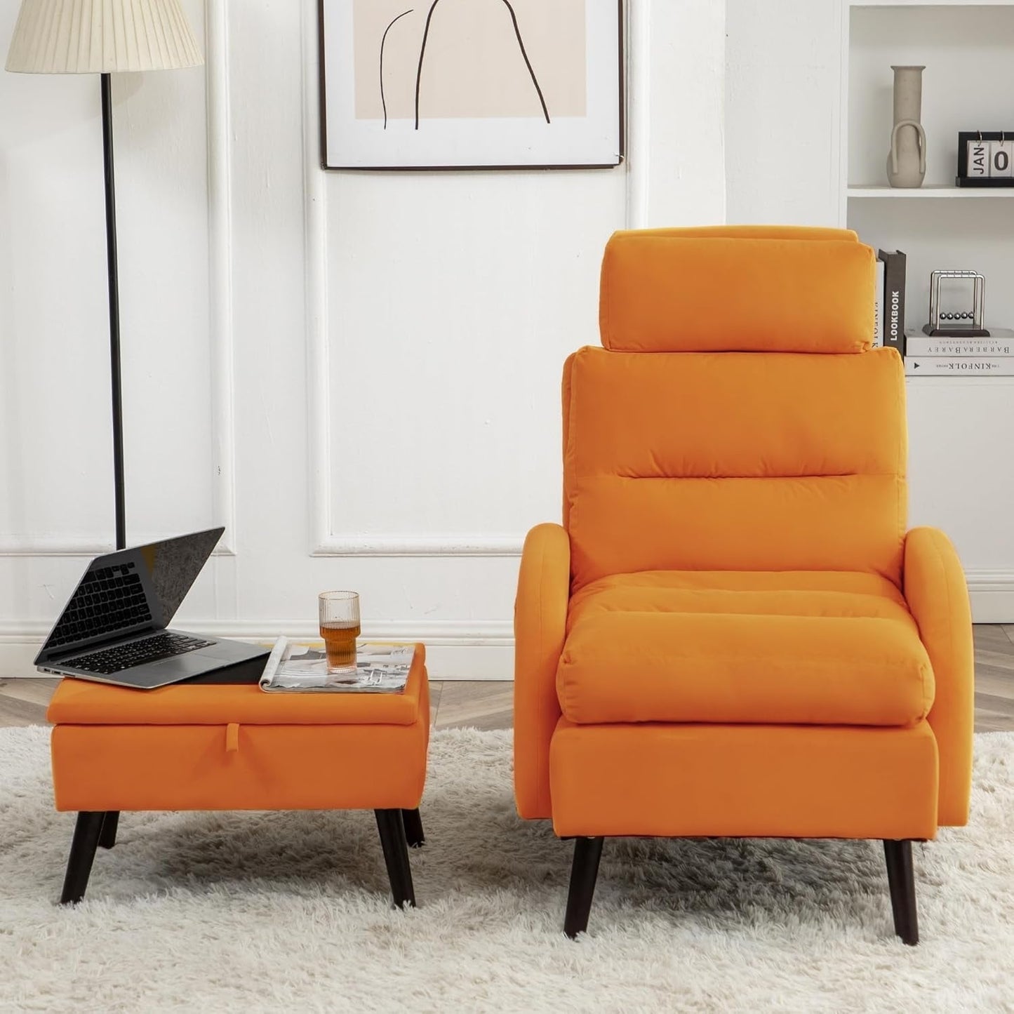 HOMYKA Accent Lounge Chair with Adjustable Backrest Storage Ottoman