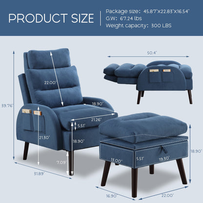 HOMYKA Accent Lounge Chair with Adjustable Backrest Storage Ottoman
