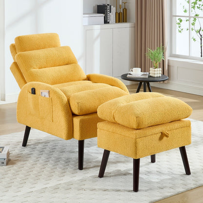 HOMYKA Accent Lounge Chair with Adjustable Backrest Storage Ottoman