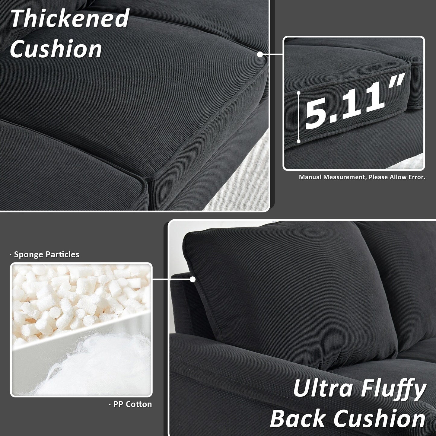 Canapé 3 places moderne en tissu polyester avec accoudoirs larges