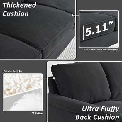 Canapé 3 places moderne en tissu polyester avec accoudoirs larges
