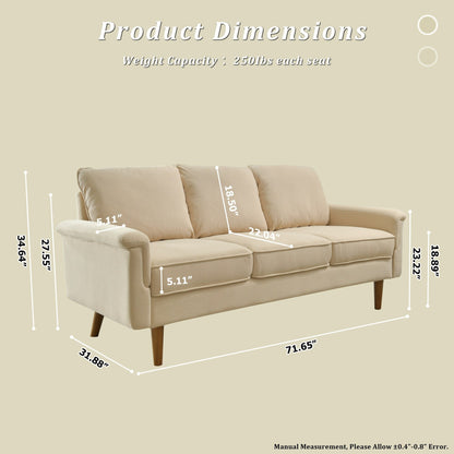 Canapé 3 places moderne en tissu polyester avec accoudoirs larges