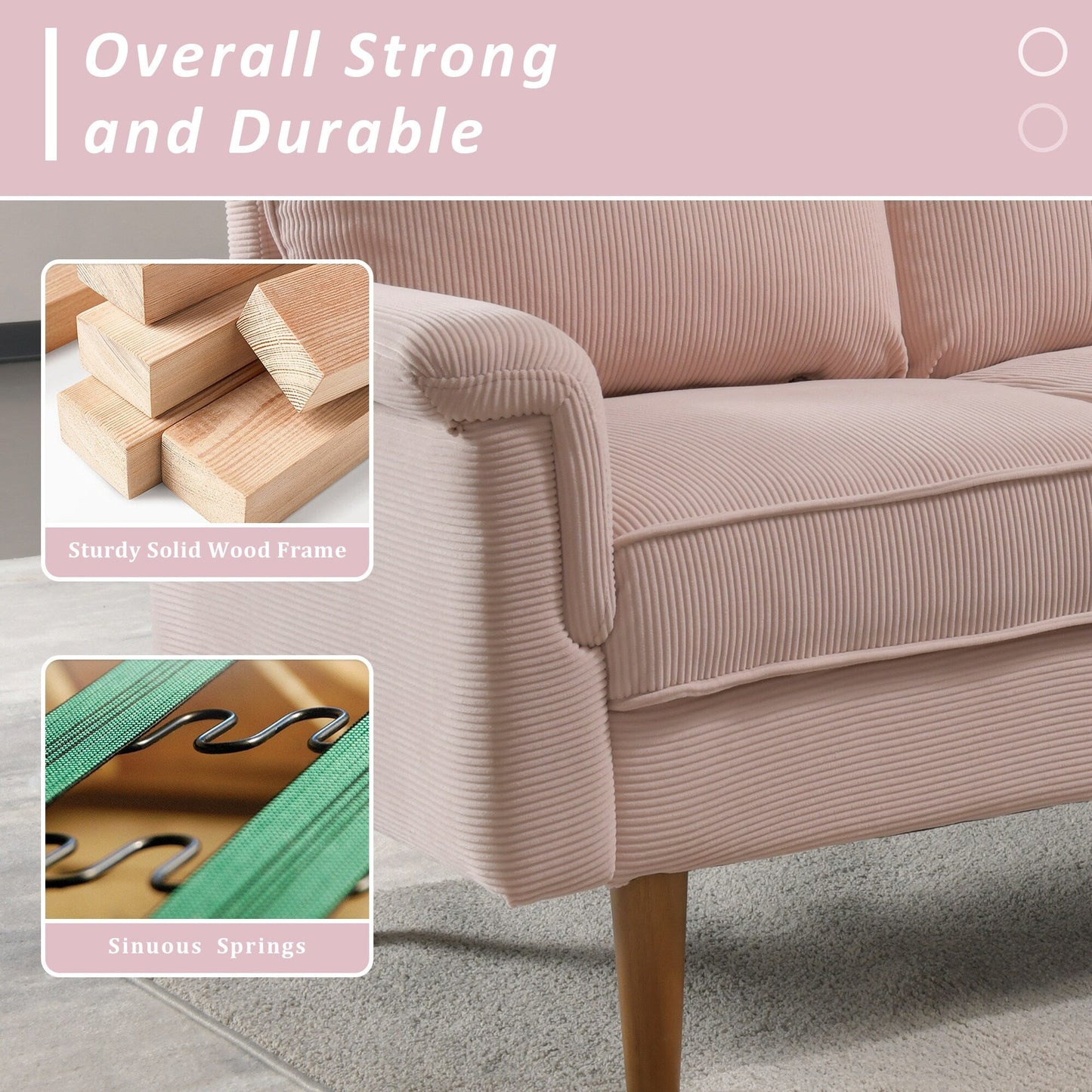 Canapé 3 places moderne en tissu polyester avec accoudoirs larges