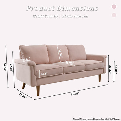 Canapé 3 places moderne en tissu polyester avec accoudoirs larges